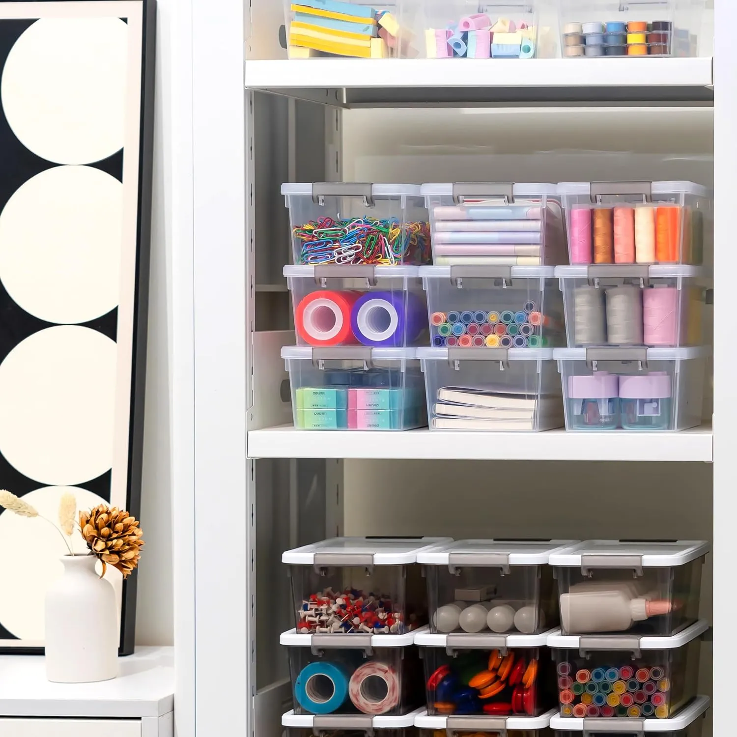 Citylife 1.3 QT 30 Packs Small Storage Bins Plastic Storage Container Stackable Box with Lids for Organizing, Clear White