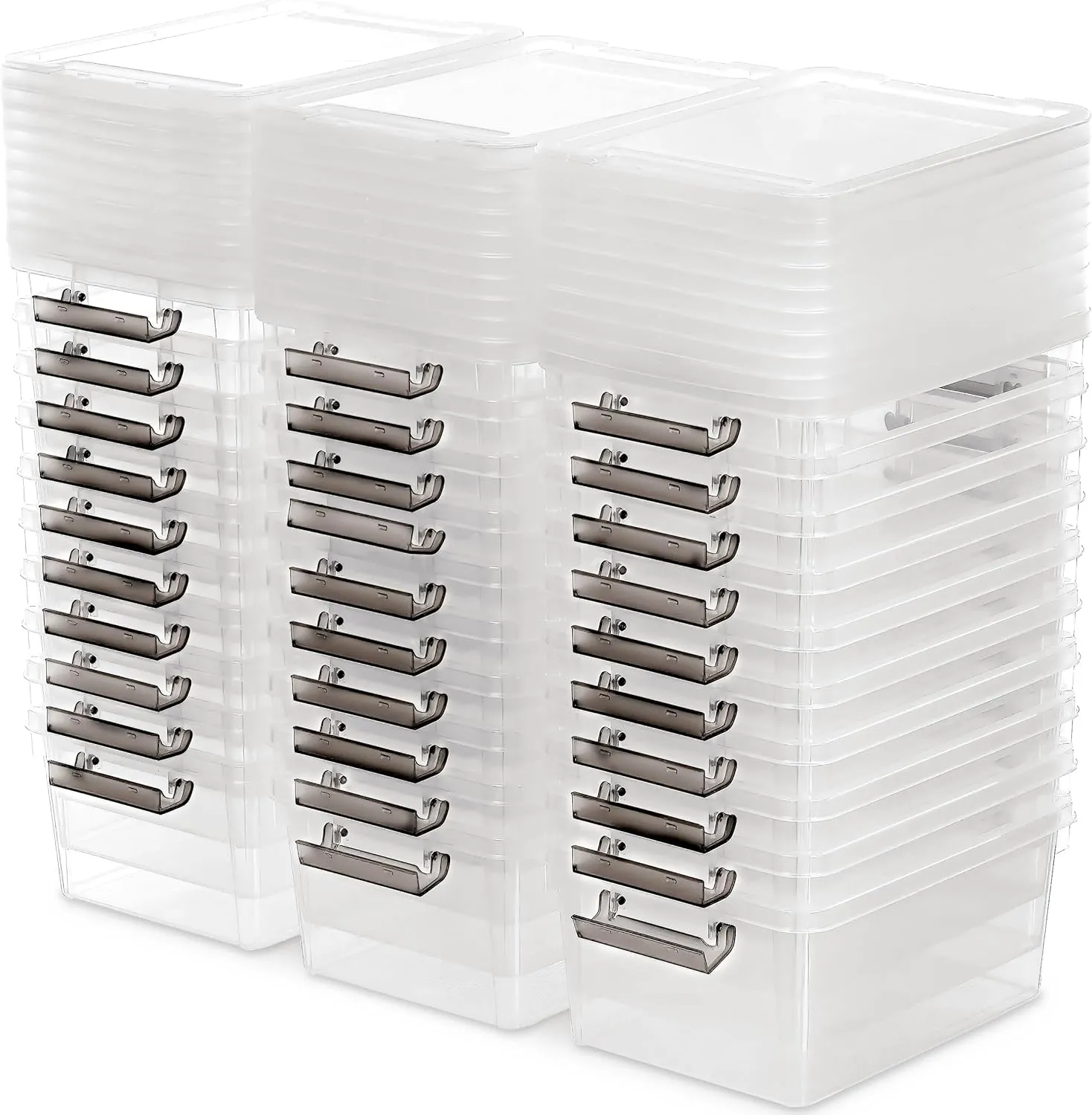 Citylife 1.3 QT 30 Packs Small Storage Bins Plastic Storage Container Stackable Box with Lids for Organizing, Clear White