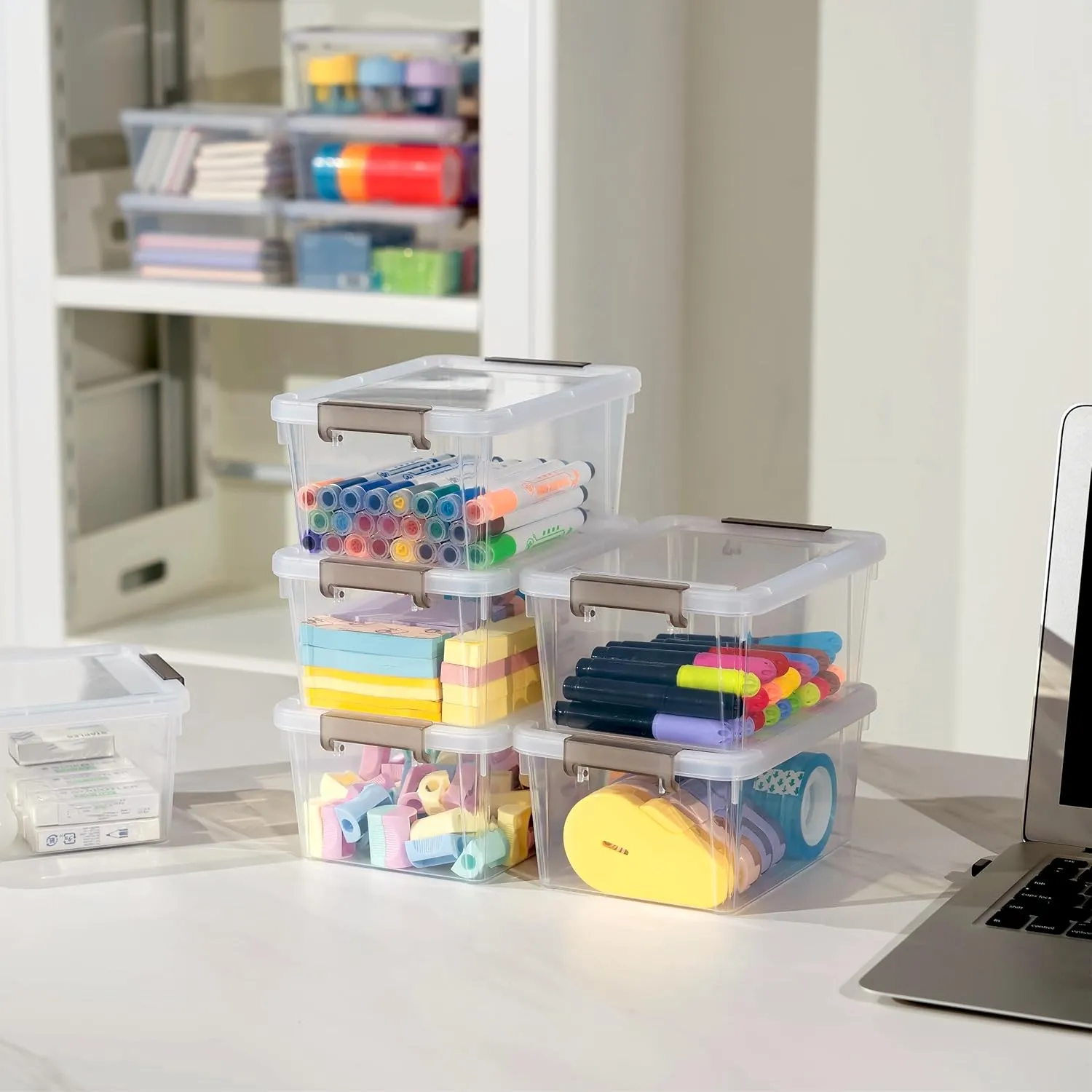 Citylife 1.3 QT 30 Packs Small Storage Bins Plastic Storage Container Stackable Box with Lids for Organizing, Clear White