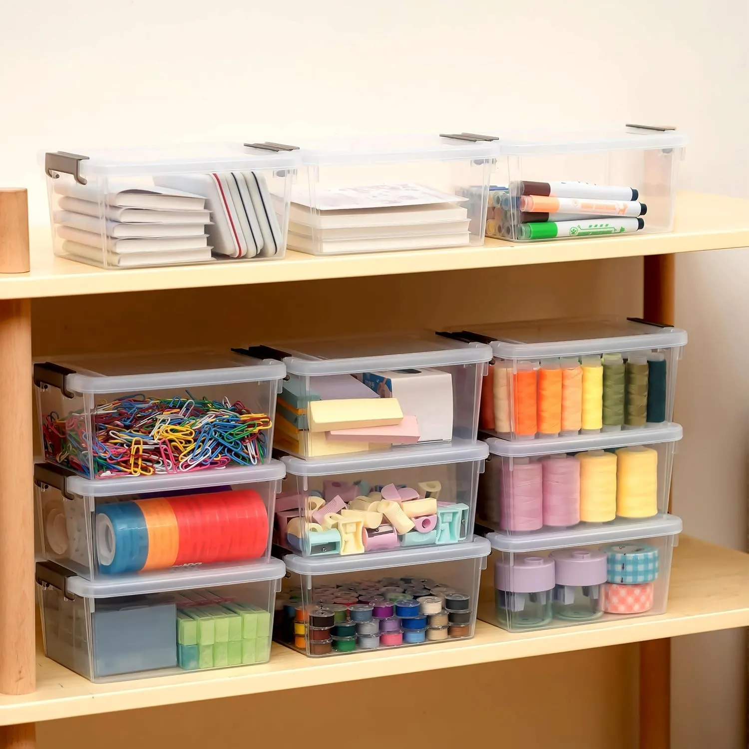 Citylife 1.3 QT 30 Packs Small Storage Bins Plastic Storage Container Stackable Box with Lids for Organizing, Clear White