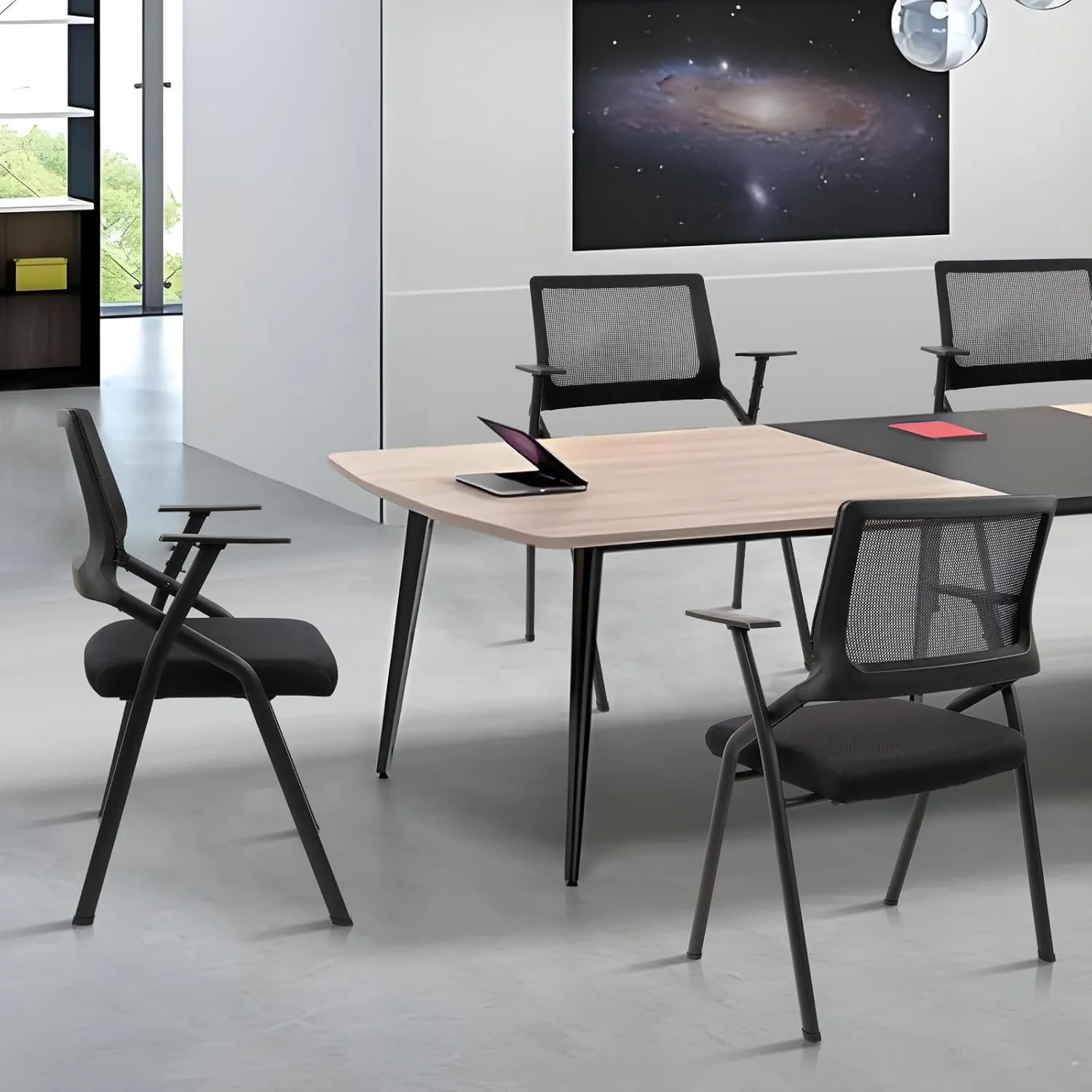 CLATINA Stackable & Foldable Office Chairs with Ergonomic Lumbar Support and Thickened Seat Cushion, Folding Mesh Fabric Reception Guest Chair for School Church Conference Waiting Room Black (1pk)