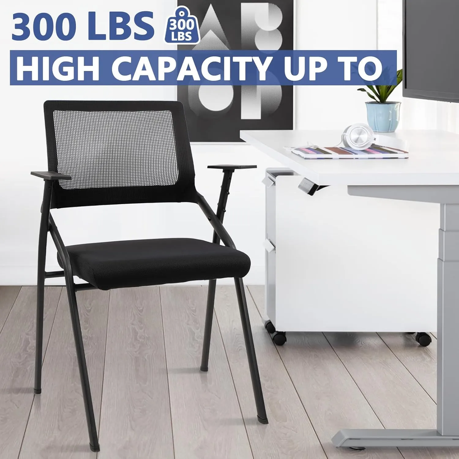 CLATINA Stackable & Foldable Office Chairs with Ergonomic Lumbar Support and Thickened Seat Cushion, Folding Mesh Fabric Reception Guest Chair for School Church Conference Waiting Room Black (1pk)