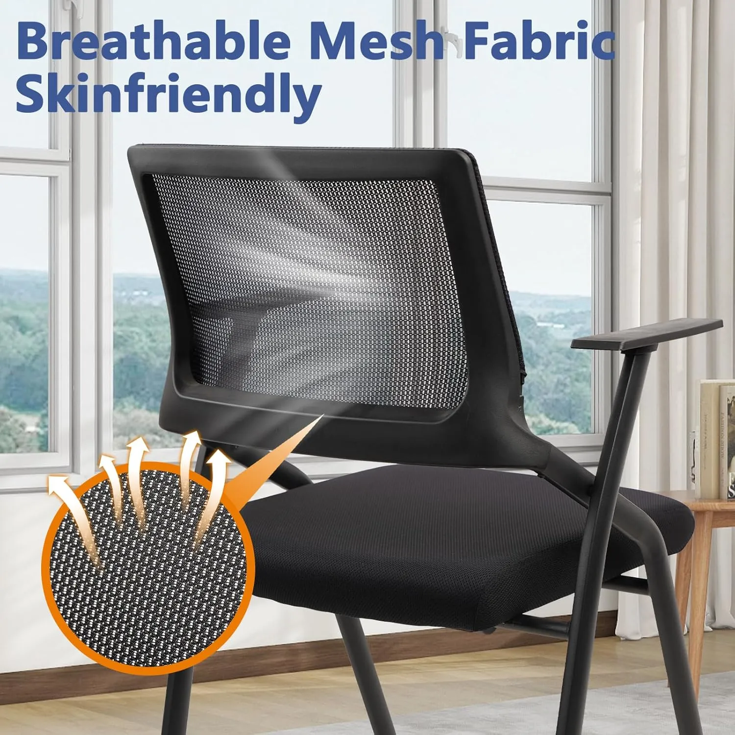 CLATINA Stackable & Foldable Office Chairs with Ergonomic Lumbar Support and Thickened Seat Cushion, Folding Mesh Fabric Reception Guest Chair for School Church Conference Waiting Room Black (1pk)