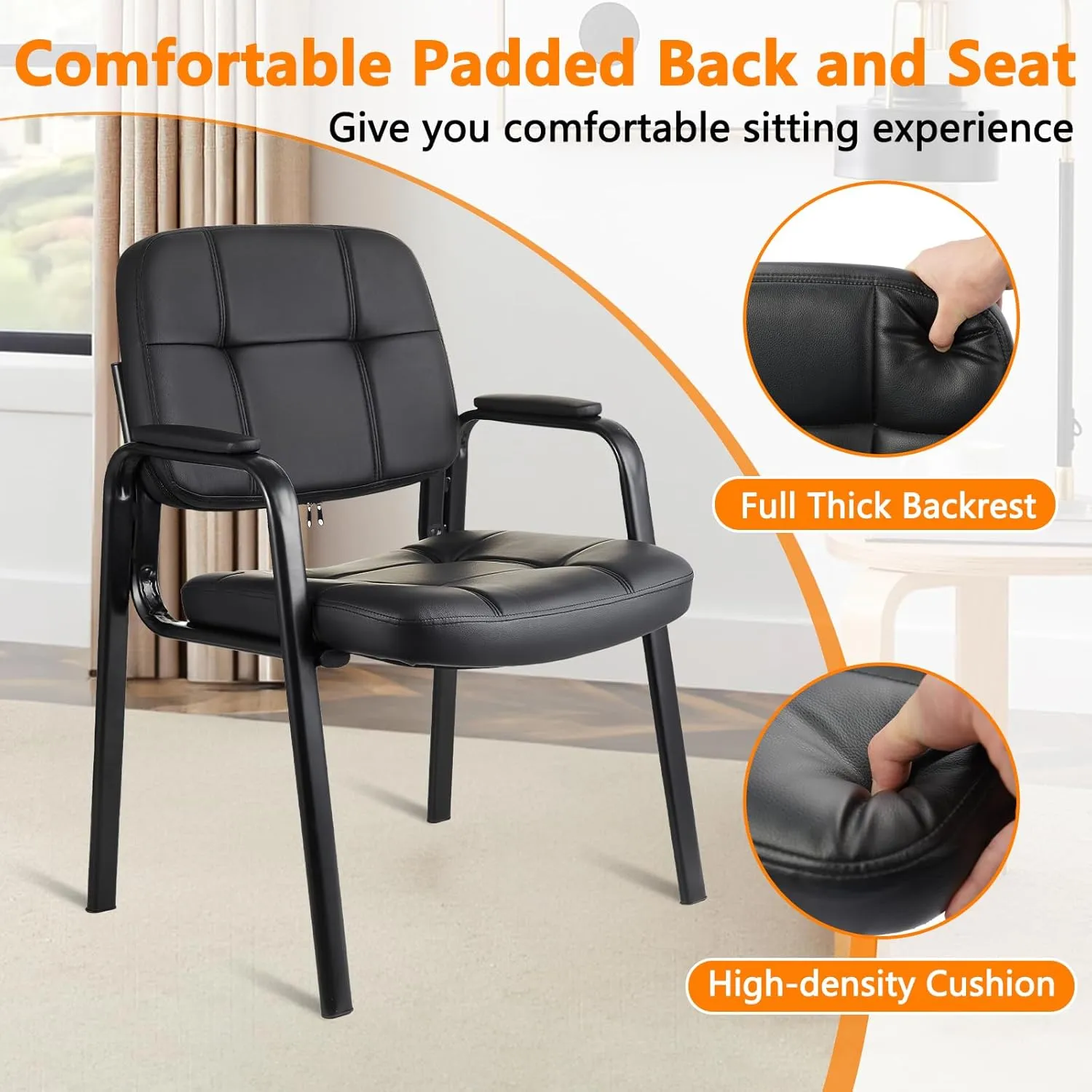 CLATINA Waiting Room Guest Chair with Bonded Leather Padded Arm Rest for Office Reception and Conference Desk Black 2 Pack
