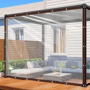 Clear Tarp - Heavy Duty Waterproof 6x8FT Plastic Tarps with Grommets Clear Vinyl Tarps for Outdoor Porches Transparent Tarpaulin for Patio Enclosure Roofs Greenhouse Plant Chicken Coop Cover