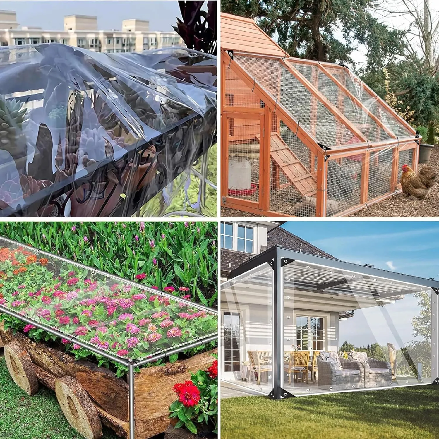 Clear Tarp with Grommets Heavy Duty Waterproof Tarps 14mil Thickened Plastic Transparent Tarp Tear Resistant PVC Vinyl Cover for Greenhouse Patio Porch Outdoor Pergola Canopy Chicken Coop