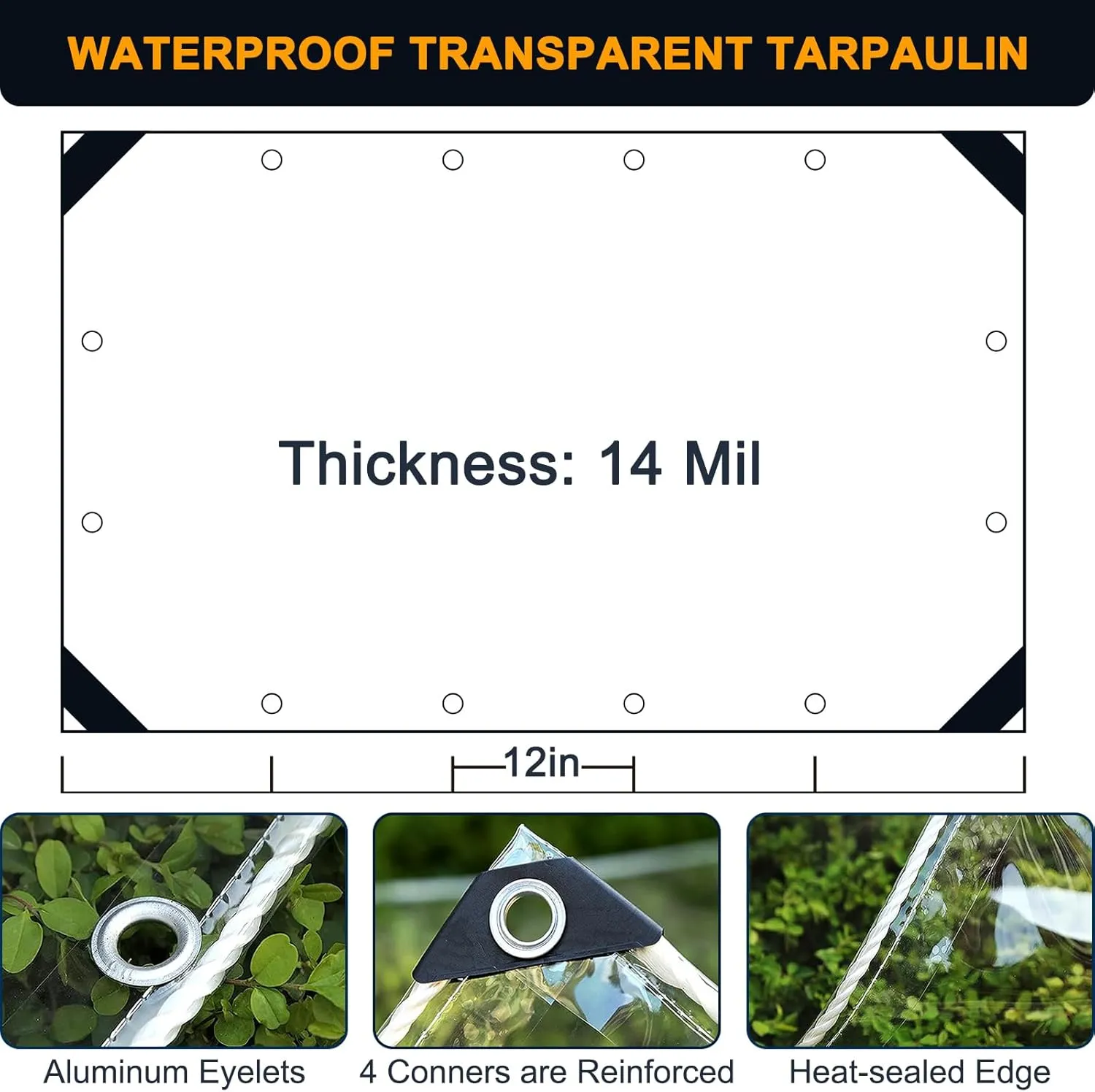 Clear Tarp,6x8ft Clear Tarps Heavy Duty Water Resistant with Reinforced Edge,14Mil Thickened Transparent Tear Resistant Water Resistant PVC Vinyl Tarpaulin Enclosure for Patio,Greenhouse and Outdoor