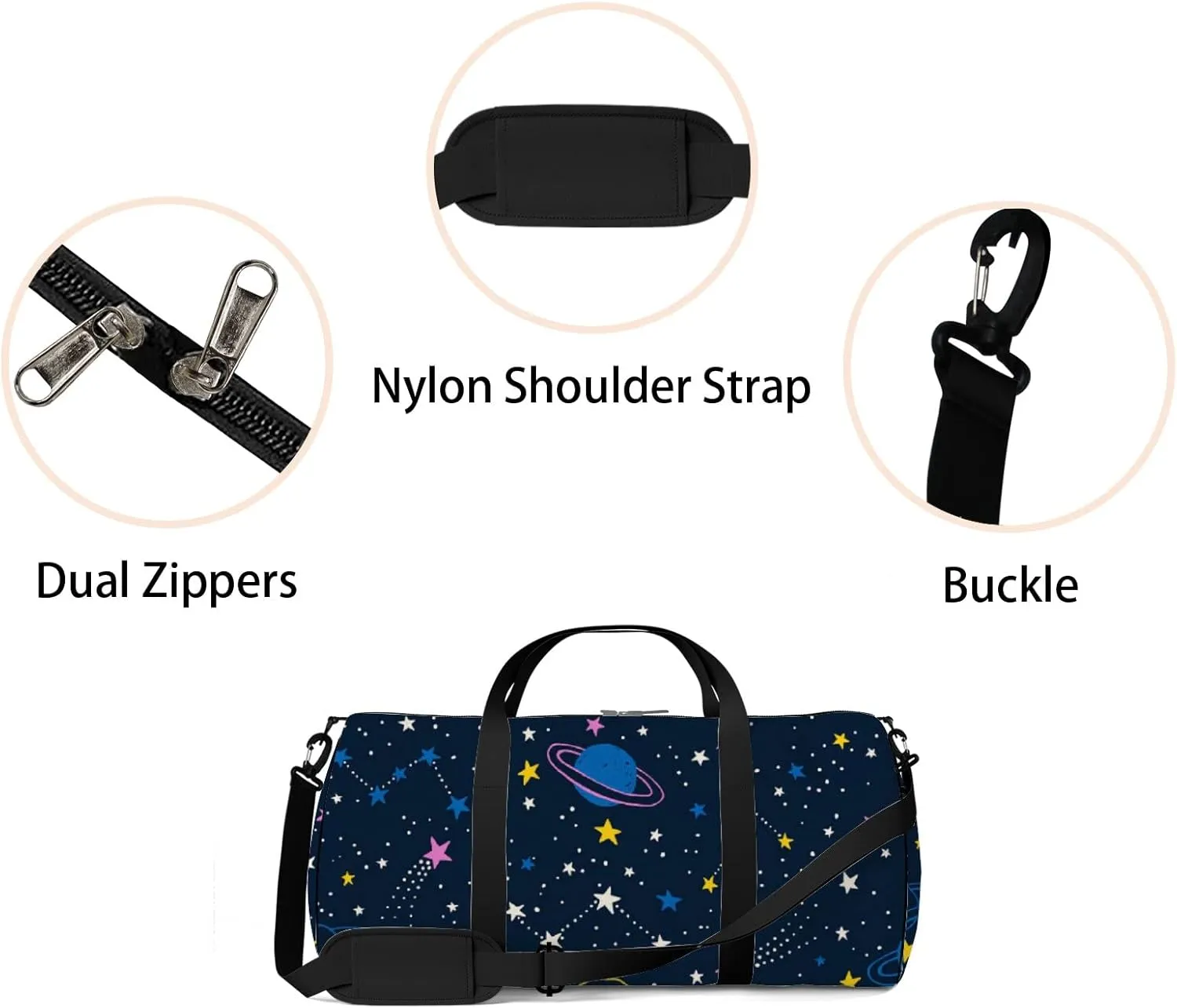 Colorful Space Planets Sports Bag Tote Bag Waterproof Gym Bag with Shoulder Strap Zipper 2 Side Pockets for Men and Women, Travel and Storage Shoulder Bag.