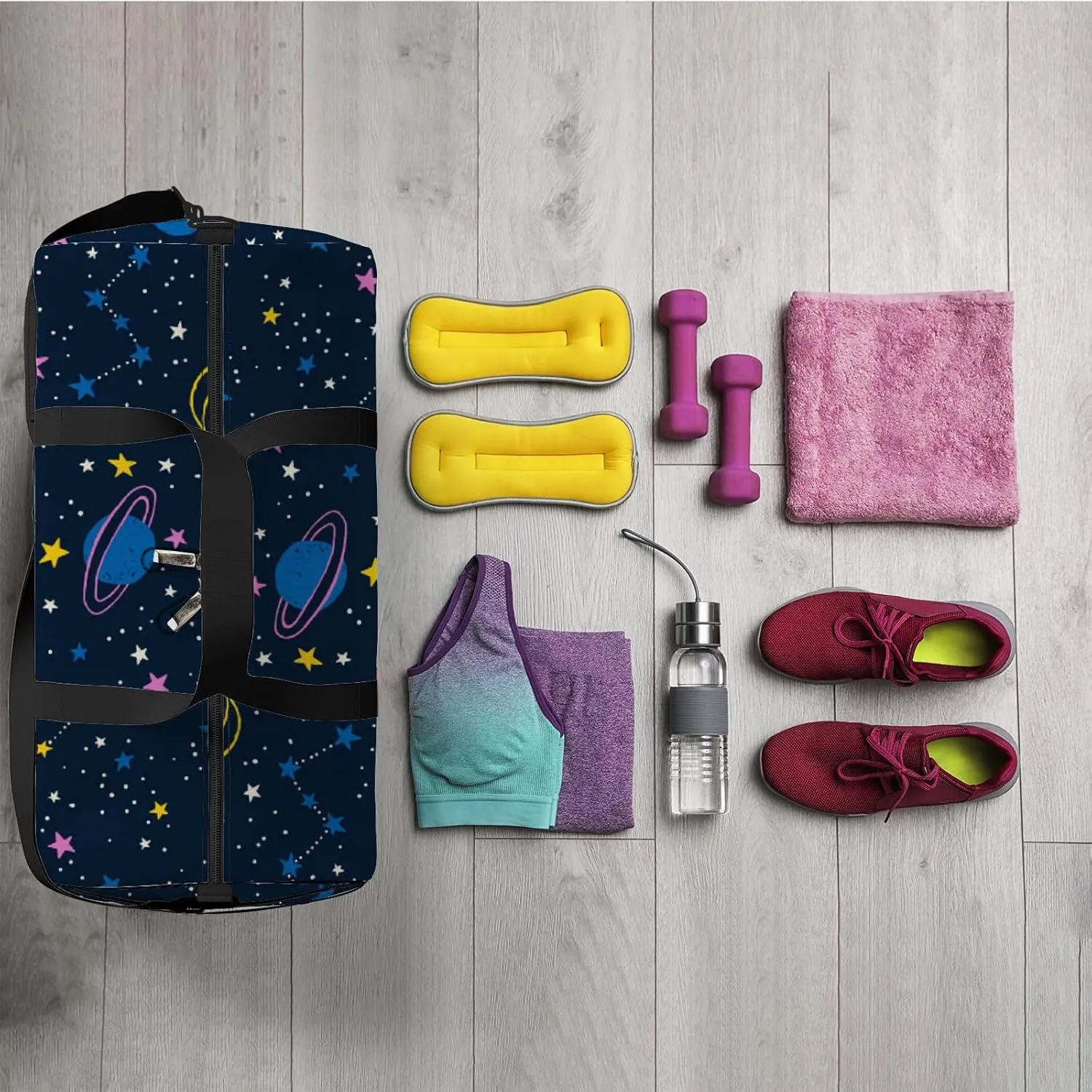 Colorful Space Planets Sports Bag Tote Bag Waterproof Gym Bag with Shoulder Strap Zipper 2 Side Pockets for Men and Women, Travel and Storage Shoulder Bag.