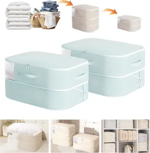 Compression Storage Bags for Bedding, 68L*2PCS Ultra Space Saving Self Compression Organizer with Transparent Window, Used for Storing Comfortable Blankets,Bedding,Pillows,Clothes (Blue 21x16x11 in)