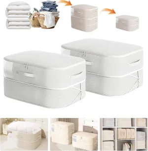 Compression Storage Bags for Bedding, 68L*2PCS Ultra Space Saving Self Compression Organizer with Transparent Window, Used for Storing Comfortable Blankets,Bedding,Pillows,Clothes (Grey 21x16x11 in)