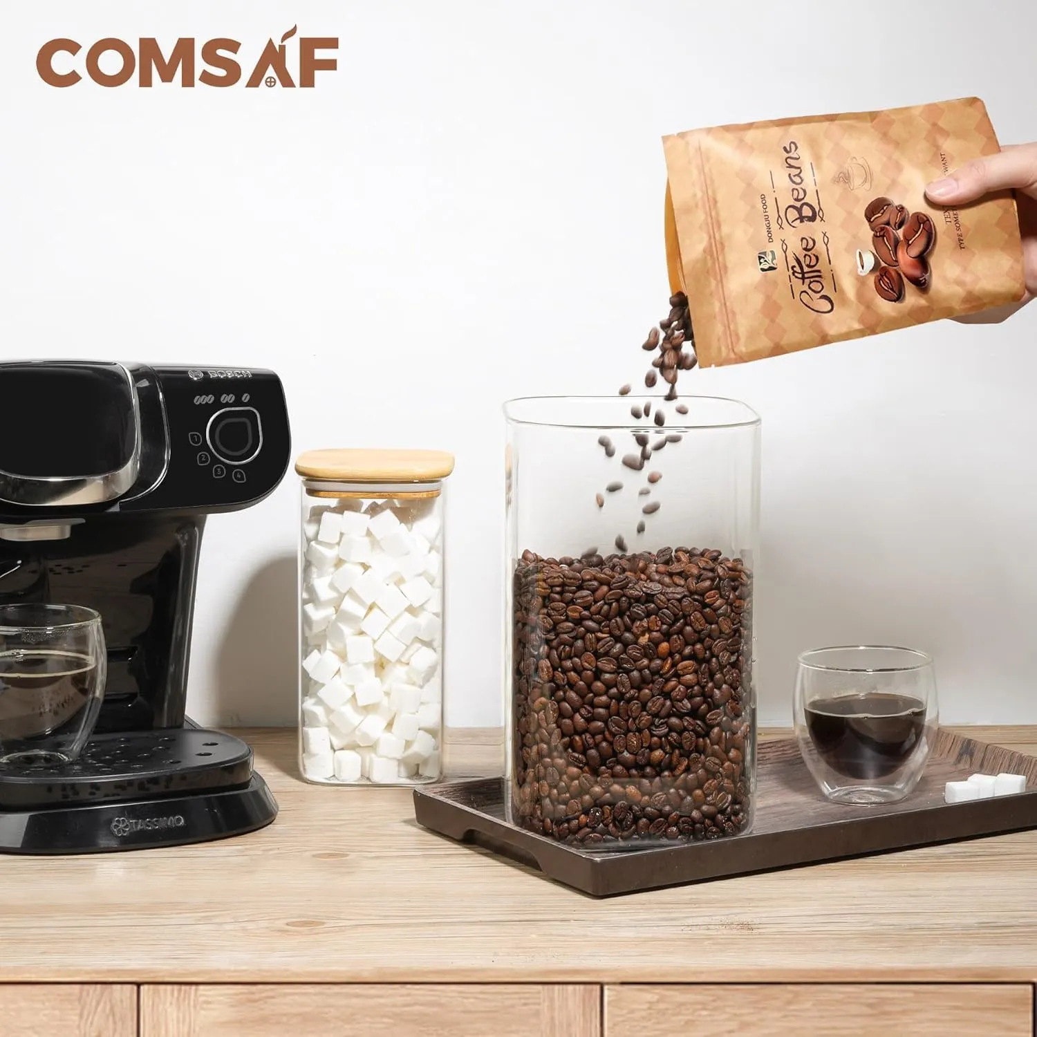 ComSaf 1.2 Gallon Wide Mouth Flour Sugar Storage Containers 2 Pcs, 148 oz Glass Storage Containers with Lids, Large Pantry Glass Jar with Lid, Big Jars for Rice, Flour, Sugar, Cereal, Cookie, Coffee
