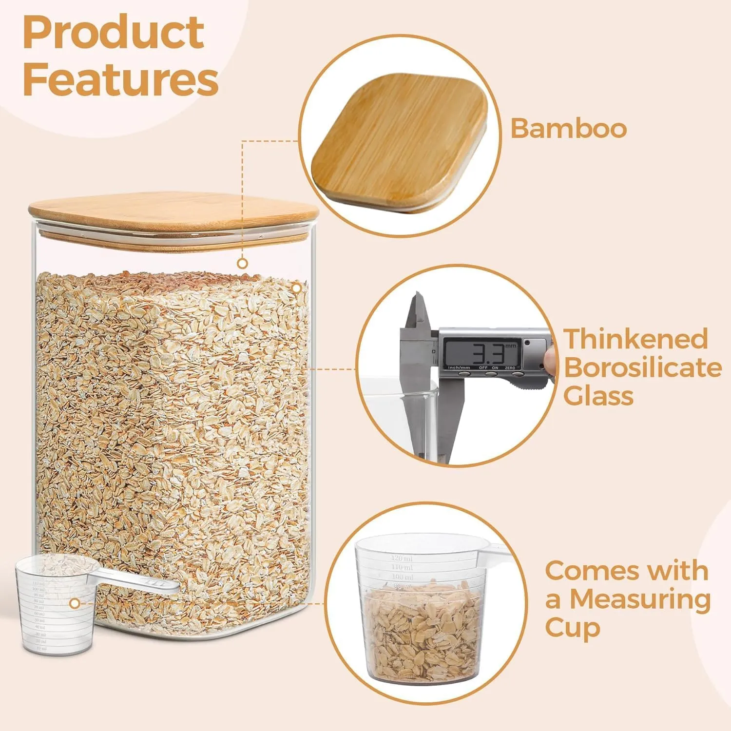ComSaf 1.2 Gallon Wide Mouth Flour Sugar Storage Containers 2 Pcs, 148 oz Glass Storage Containers with Lids, Large Pantry Glass Jar with Lid, Big Jars for Rice, Flour, Sugar, Cereal, Cookie, Coffee