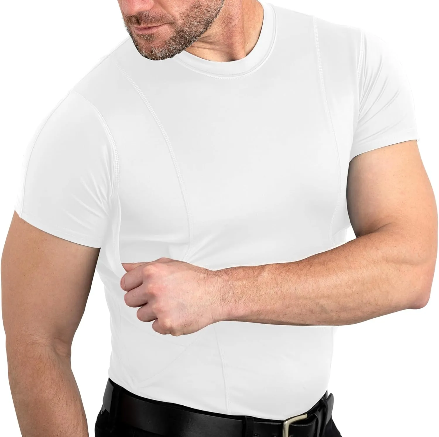 Concealed Carry Holster Shirt | Quick Access Open Pocket with Large Storage | Mens Crew