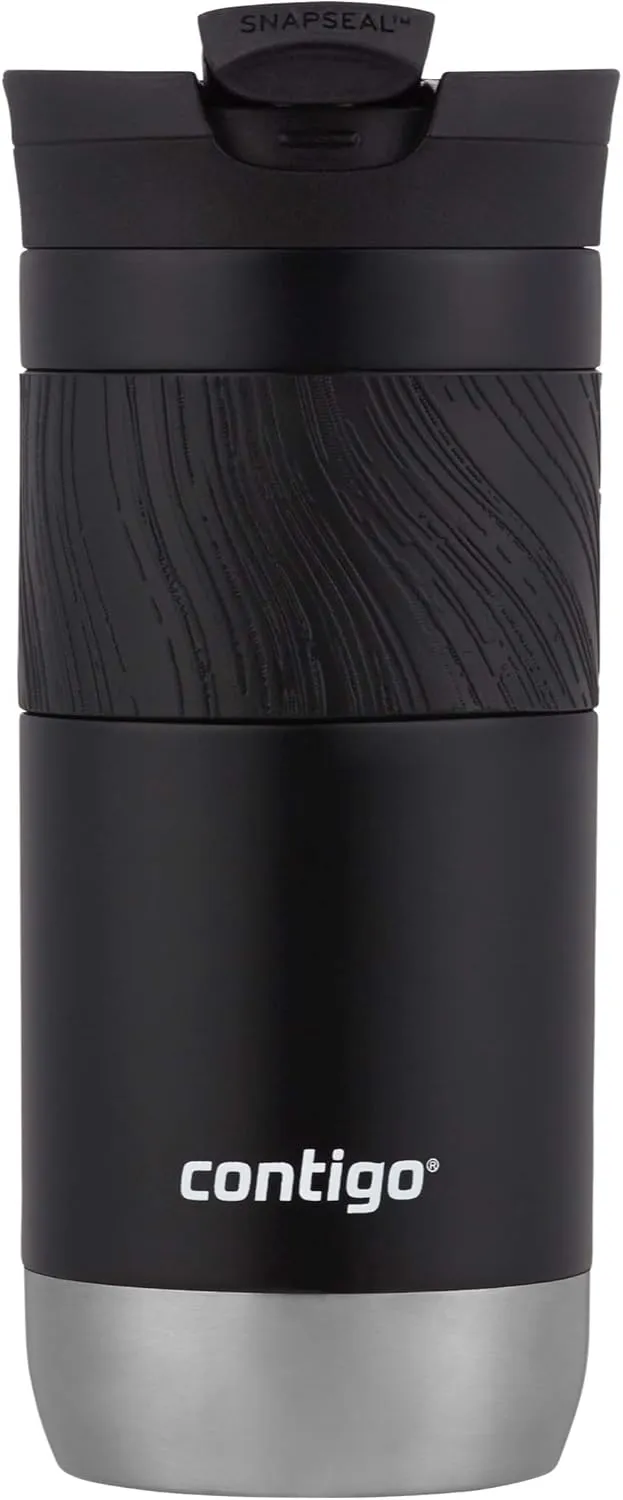 Contigo Byron Vacuum-Insulated Stainless Steel Travel Mug with Leak-Proof Lid, Reusable Coffee Mug or Water Bottle, BPA-Free, 16oz, Licorice, Keeps Beverages Hot for 6 Hours or Cold for 12 Hours