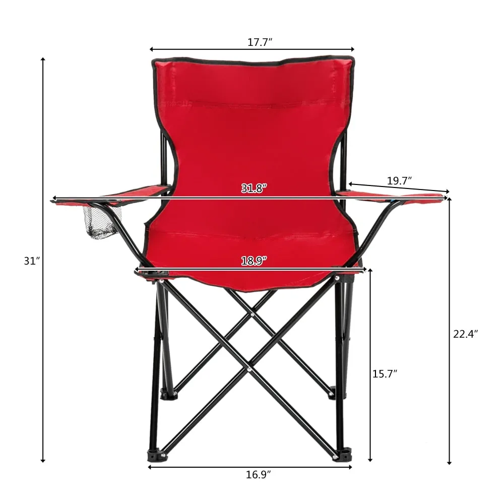 COOKCOK Small Camp Chair, Iron Pipe 600D Oxford Cloth, 18.5"D x 16.5"H x 19.7"W, 230lbs, Red
