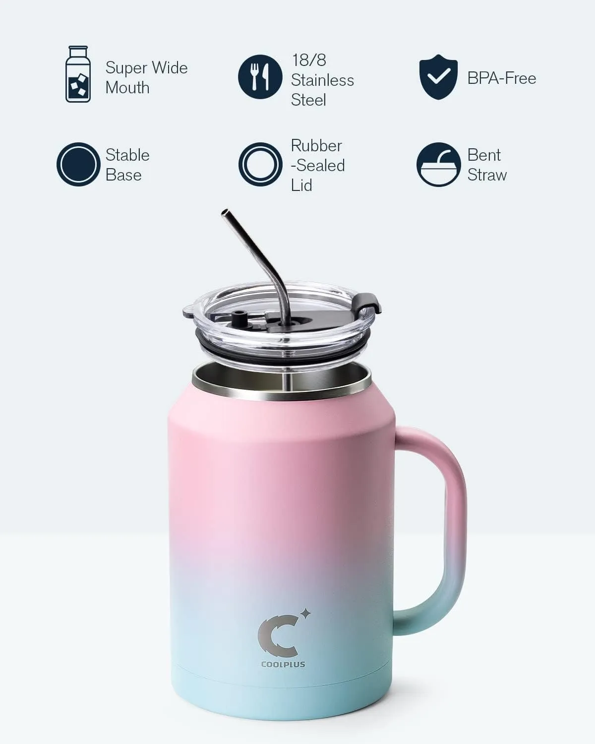 Coolplus Tumbler with Handle 50 oz Mug, Large Stainless Steel Travel Insulated Water Cup with 2-in-1 Lid and Straw, Double Wall Metal Keep Cold 36 hrs, Sweet Proof BPA-Free，Sweet Candy