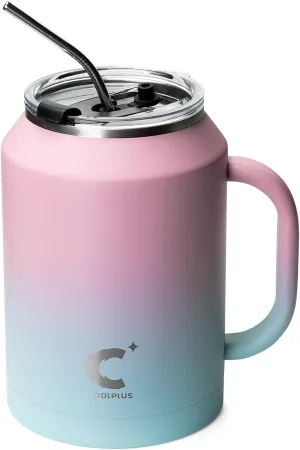 Coolplus Tumbler with Handle 50 oz Mug, Large Stainless Steel Travel Insulated Water Cup with 2-in-1 Lid and Straw, Double Wall Metal Keep Cold 36 hrs, Sweet Proof BPA-Free，Sweet Candy