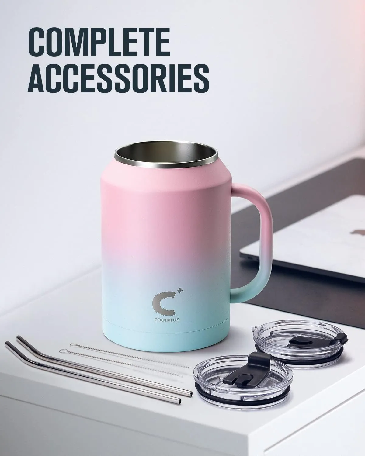 Coolplus Tumbler with Handle 50 oz Mug, Large Stainless Steel Travel Insulated Water Cup with 2-in-1 Lid and Straw, Double Wall Metal Keep Cold 36 hrs, Sweet Proof BPA-Free，Sweet Candy