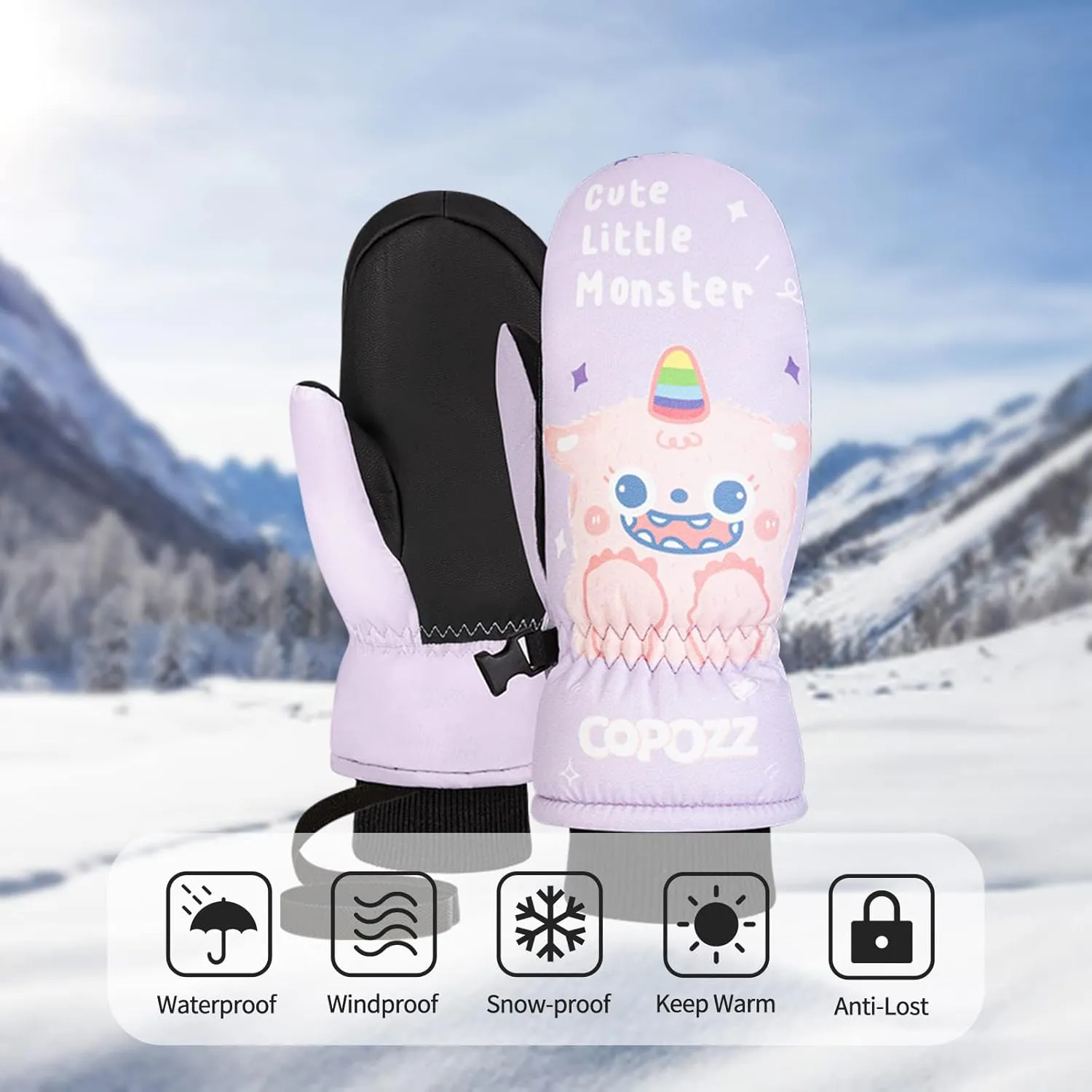COPOZZ Ski Mittens Kids, 3M Thinsulate Insulated Thermal Child Snow Gloves Windproof Warm Winter Ski Gloves for Boys Girls