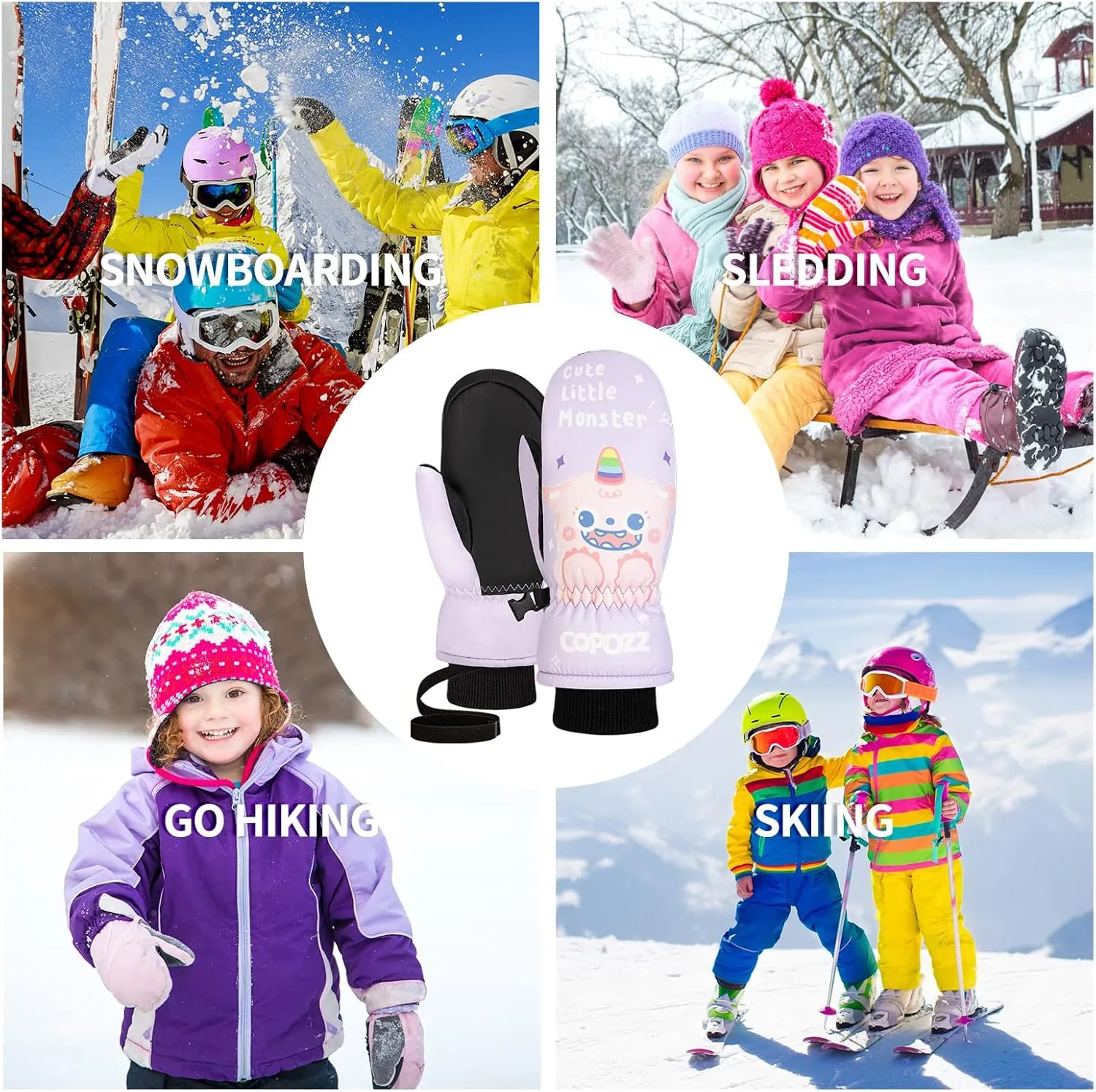 COPOZZ Ski Mittens Kids, 3M Thinsulate Insulated Thermal Child Snow Gloves Windproof Warm Winter Ski Gloves for Boys Girls