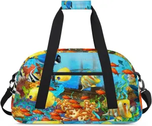 Coral Fish Gym Duffel Bag for Men Women Ocean Theme Sports Tote Bag with Adjustable Shoulder Strap for Dance Gymnastics Traveling Outdoor Camping Overnight Stay