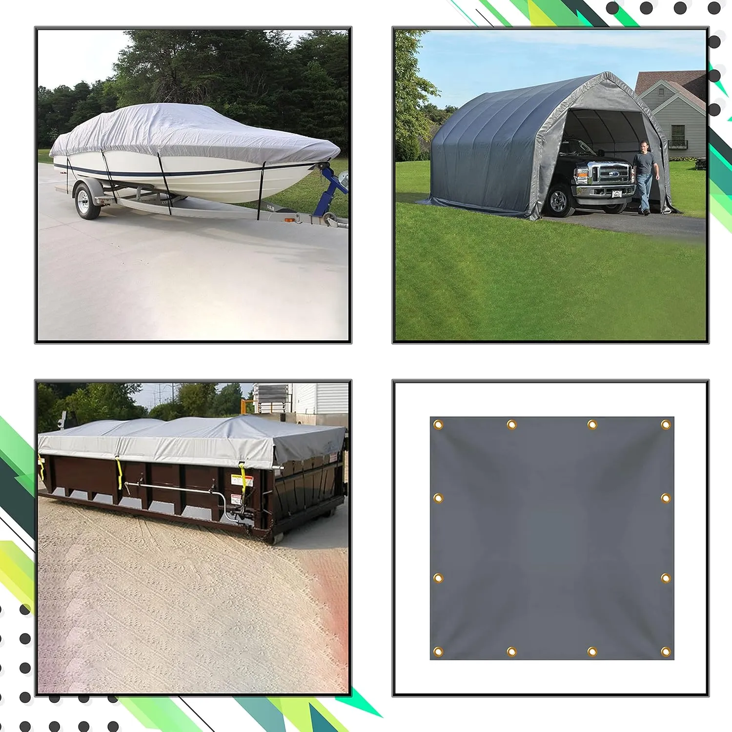 Covers & all Heavy Duty Tarps, 12 Oz Waterproof Tear and UV Resistant Tarpaulin, Multipurpose Protective use for Covers Roof Canopies Camping Patio Swimming Pool Boats (6' H x 10' W Feet, Grey)
