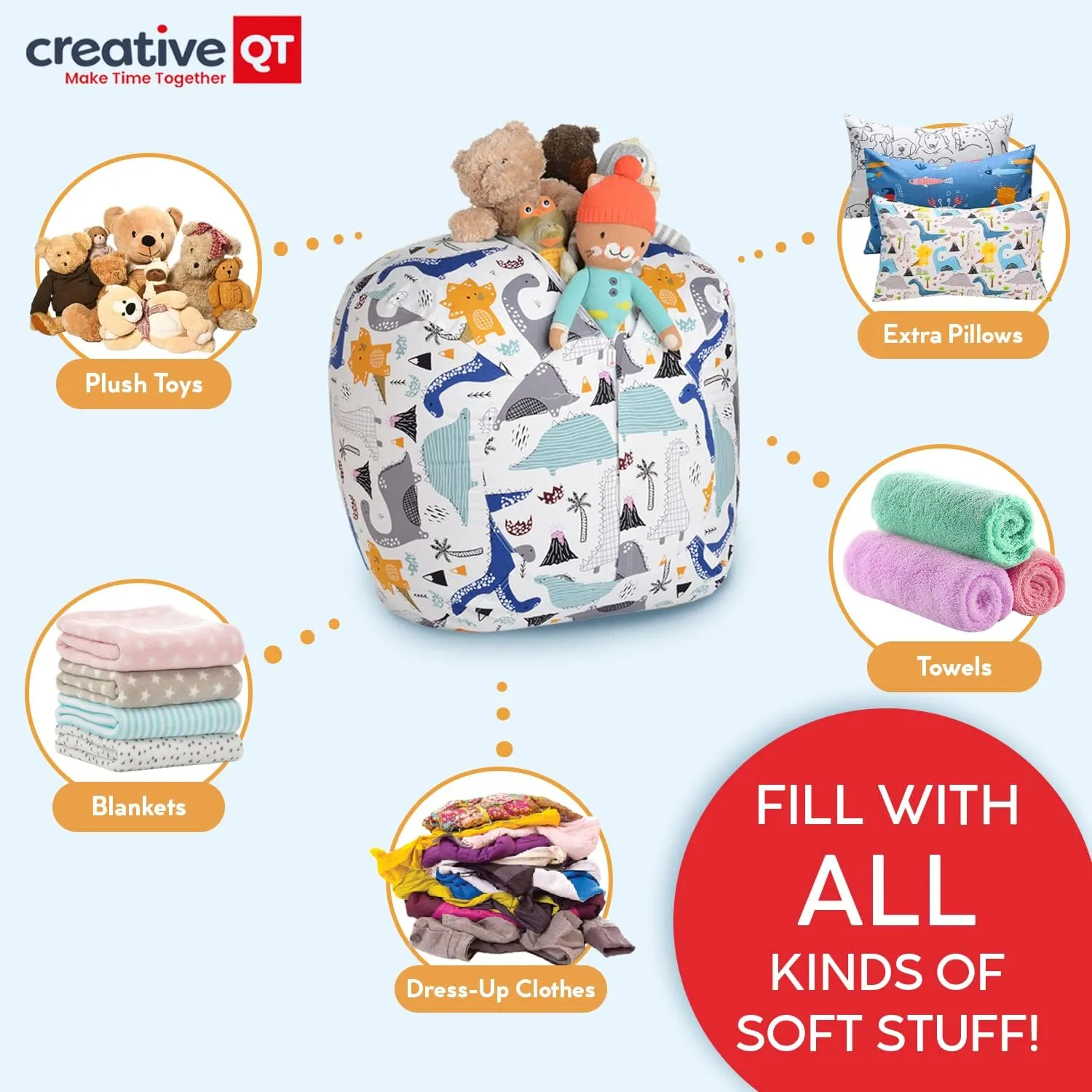 Creative QT Stuff ’n Sit Extra Large 38’’ Bean Bag Storage Cover for Stuffed Animal & Toys, Giant Bean Bag Chair for Plush, Toddler & Kid Bedroom Organizer, Purple Unicorn Stuffed Animal Storage Cover
