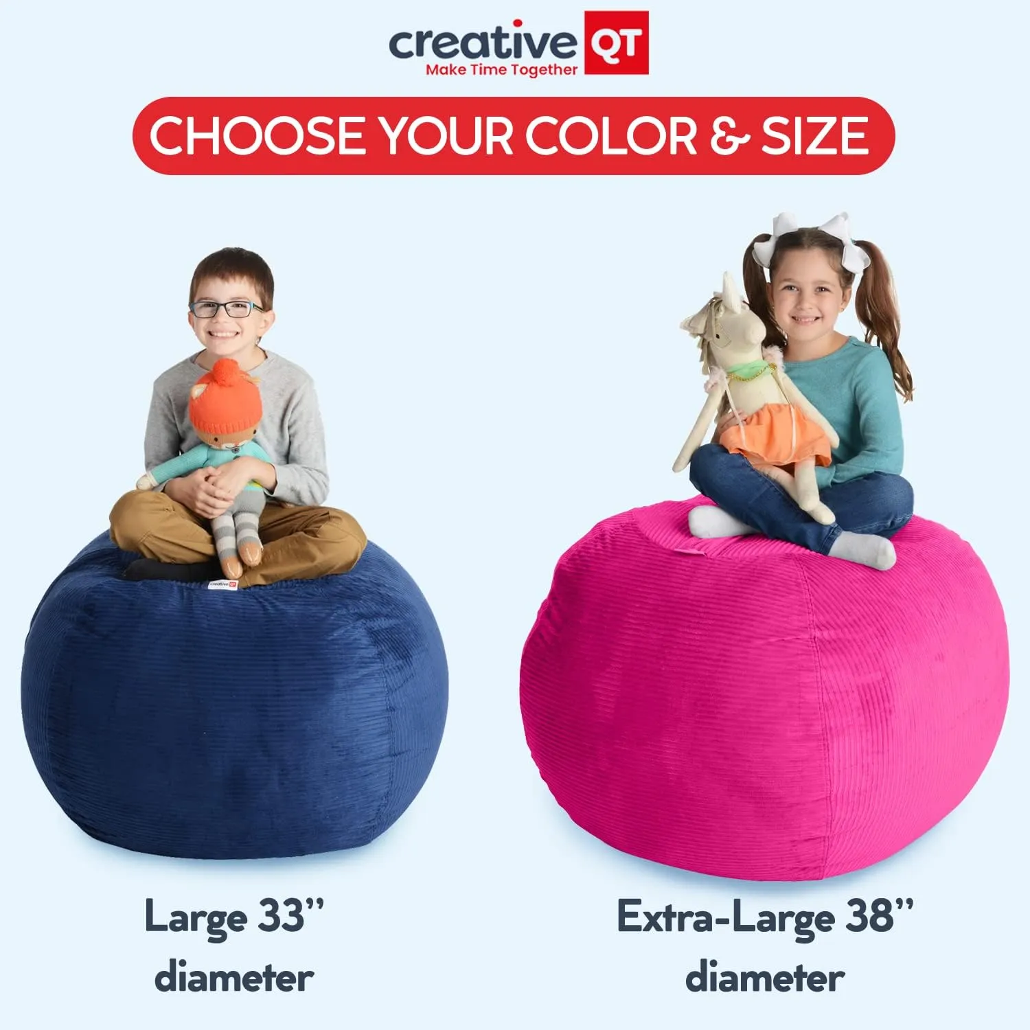 Creative QT Stuff ’n Sit Extra Large 38’’ Bean Bag Storage Cover for Stuffed Animal & Toys, Giant Bean Bag Chair for Plush, Toddler & Kid Bedroom Organizer, Purple Unicorn Stuffed Animal Storage Cover