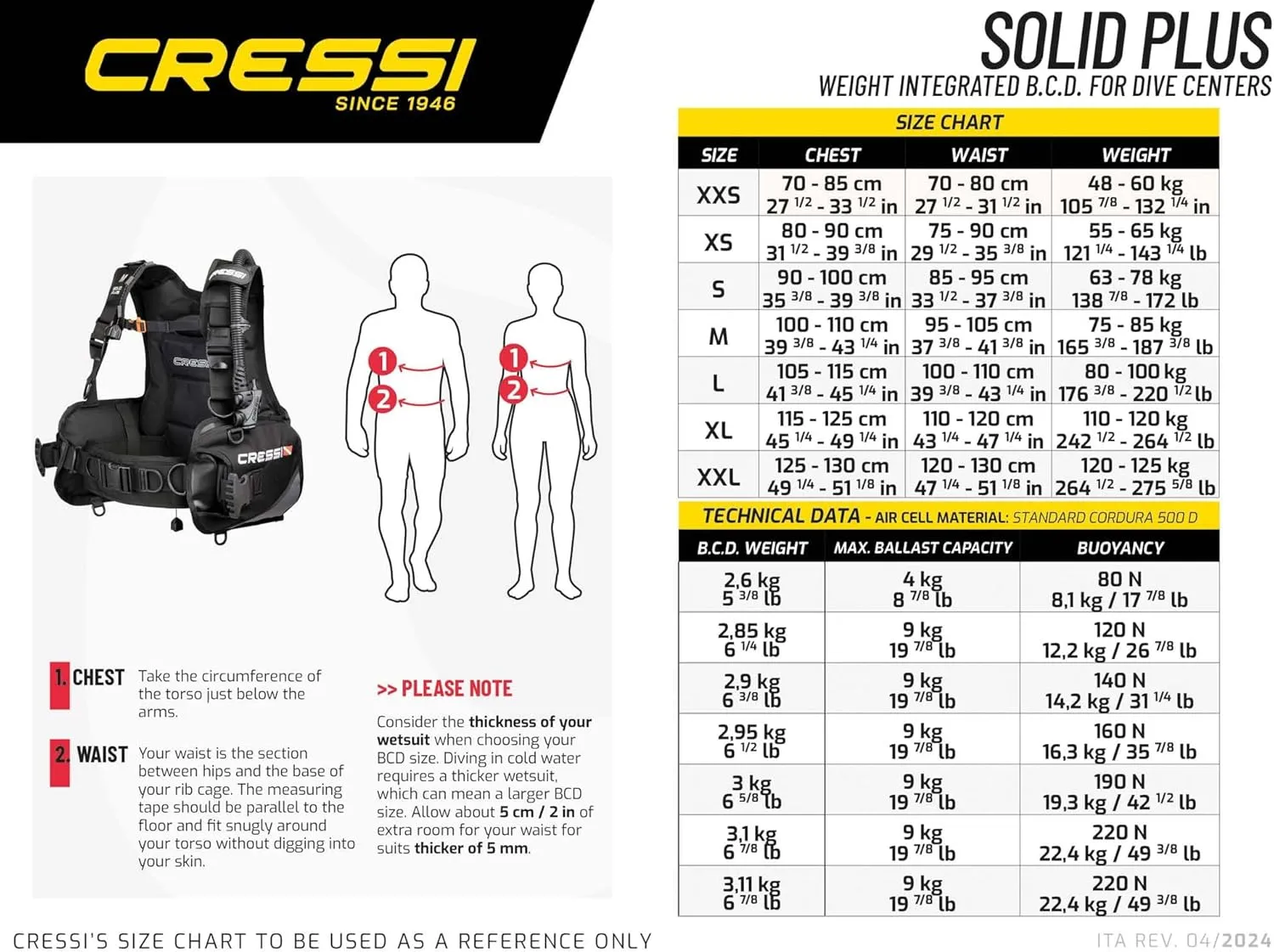 Cressi Scuba Diving Jacket BCD Designed for Intense Use - High-Lift Capacity, Nylon 500D, Large Pockets - Solid Plus: Designed in Italy