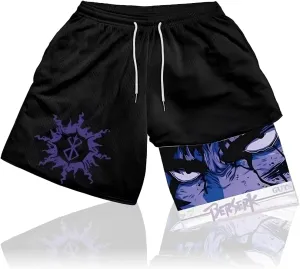 CROWN Anime Gym Shorts - Breathable Stretch Compression Short with Pockets