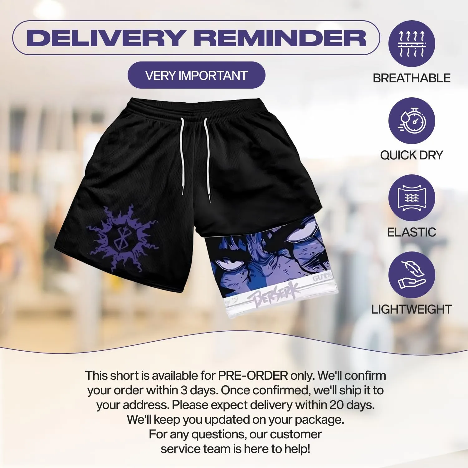 CROWN Anime Gym Shorts - Breathable Stretch Compression Short with Pockets