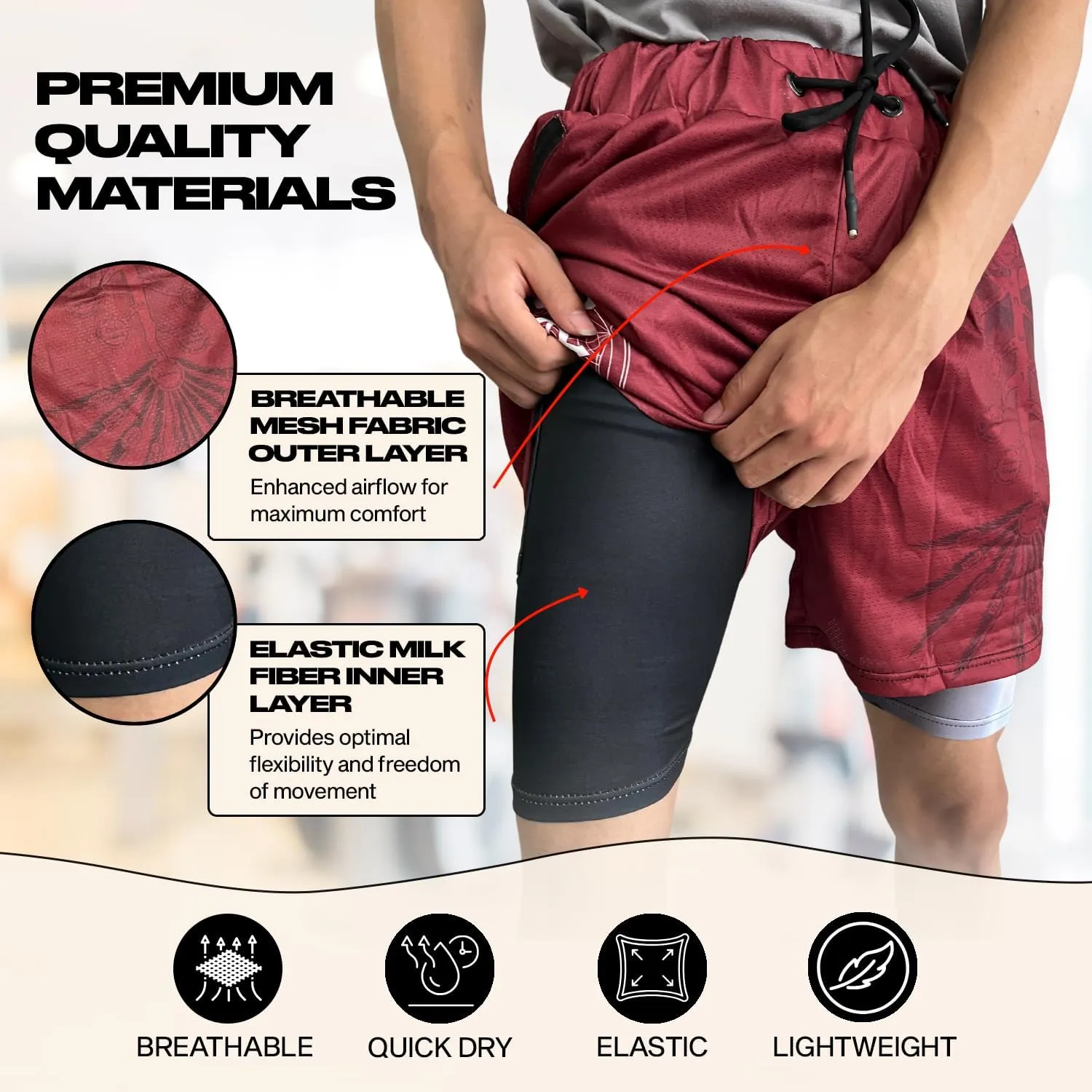 CROWN Anime Shorts - Breathable Mesh Stretch Compression Short with Pockets and Towel Holder