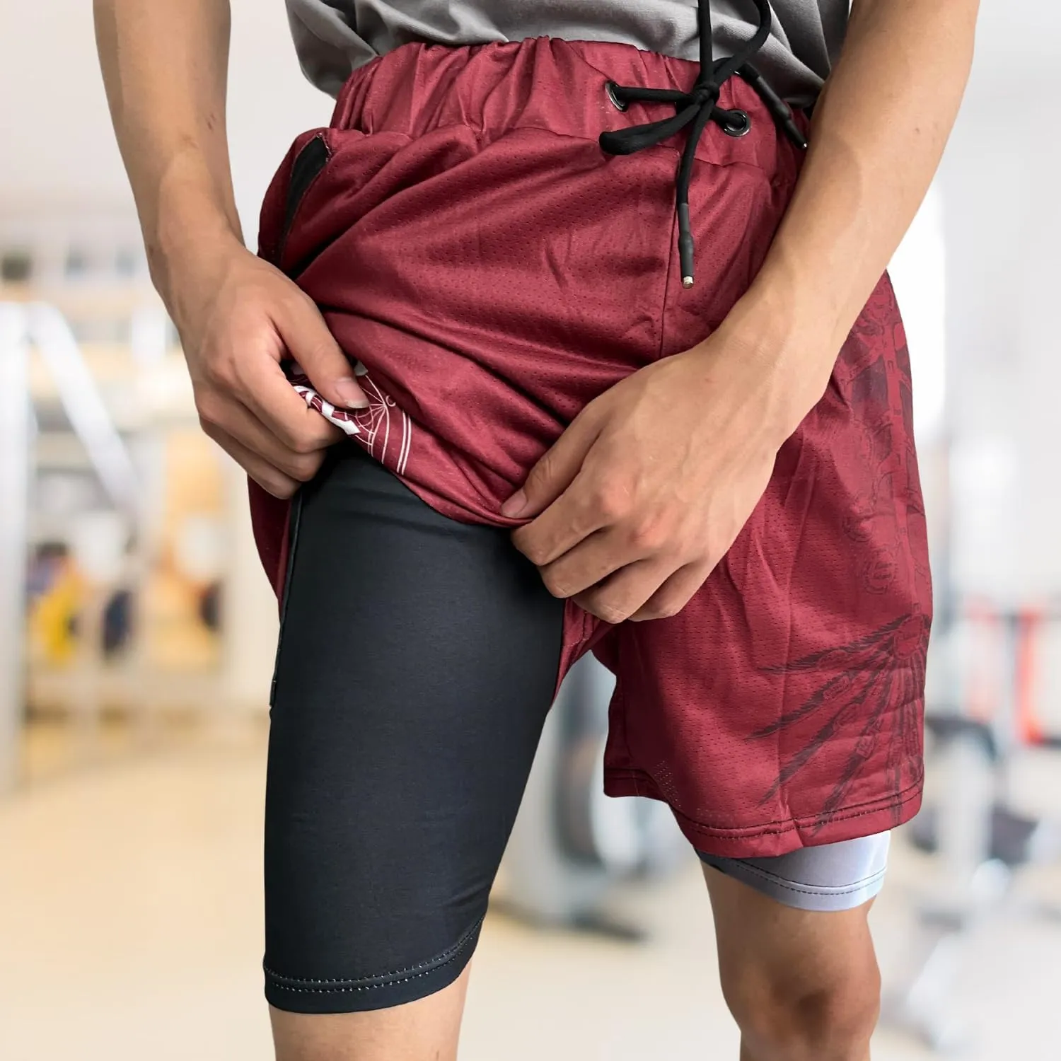 CROWN Anime Shorts - Breathable Mesh Stretch Compression Short with Pockets and Towel Holder