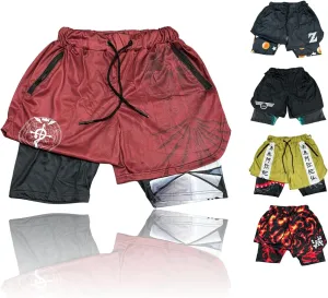 CROWN Anime Shorts - Breathable Mesh Stretch Compression Short with Pockets and Towel Holder