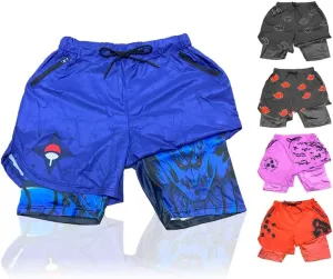 CROWN Anime Shorts - Breathable Stretch Compression Gym Short with Pockets and Towel Holder