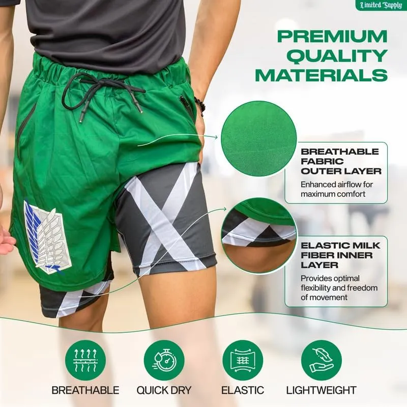 CROWN Anime Shorts - Breathable Stretch Compression Gym Short with Pockets and Towel Holder