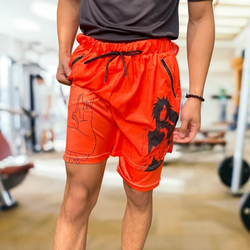 CROWN Anime Shorts - Breathable Stretch Compression Gym Short with Pockets and Towel Holder