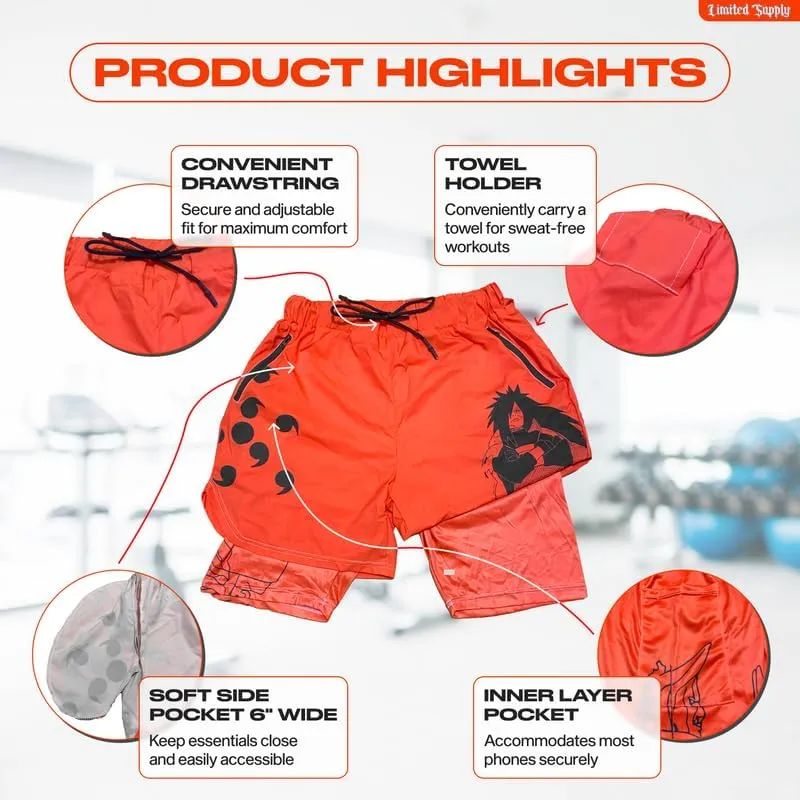 CROWN Anime Shorts - Breathable Stretch Compression Gym Short with Pockets and Towel Holder
