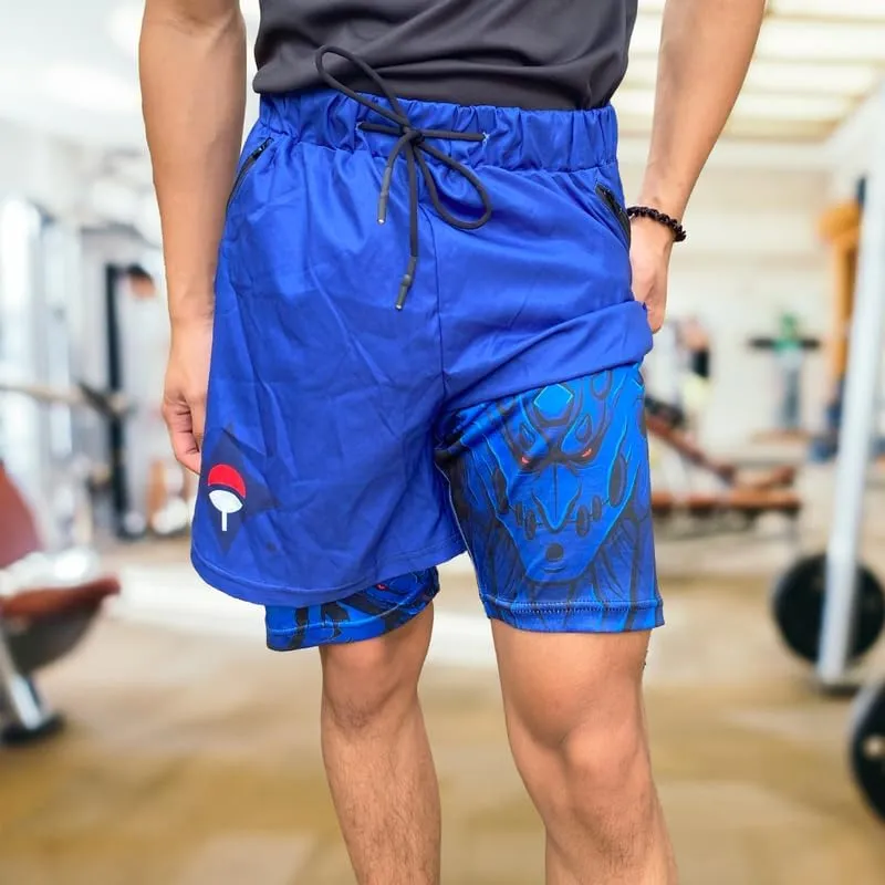 CROWN Anime Shorts - Breathable Stretch Compression Gym Short with Pockets and Towel Holder