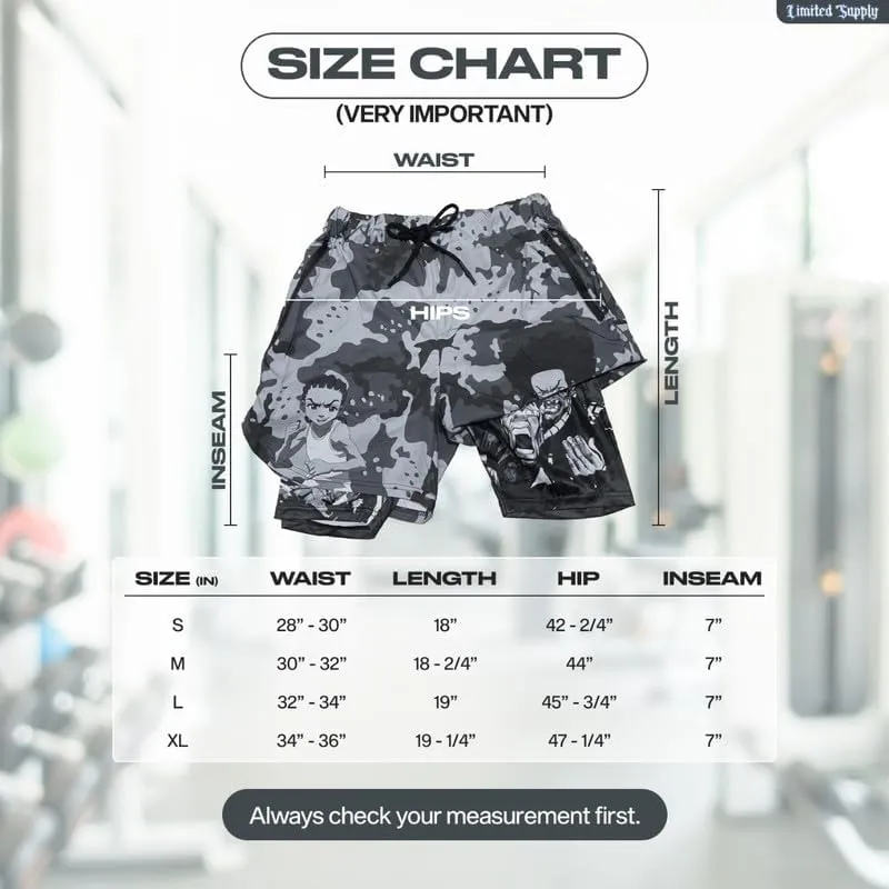 CROWN Anime Shorts - Breathable Stretch Compression Gym Short with Pockets and Towel Holder