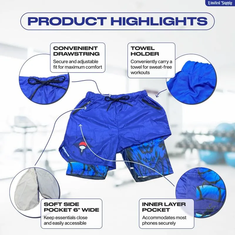 CROWN Anime Shorts - Breathable Stretch Compression Gym Short with Pockets and Towel Holder