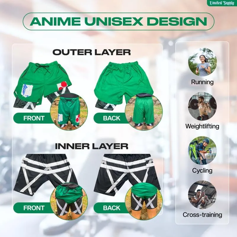 CROWN Anime Shorts - Breathable Stretch Compression Gym Short with Pockets and Towel Holder