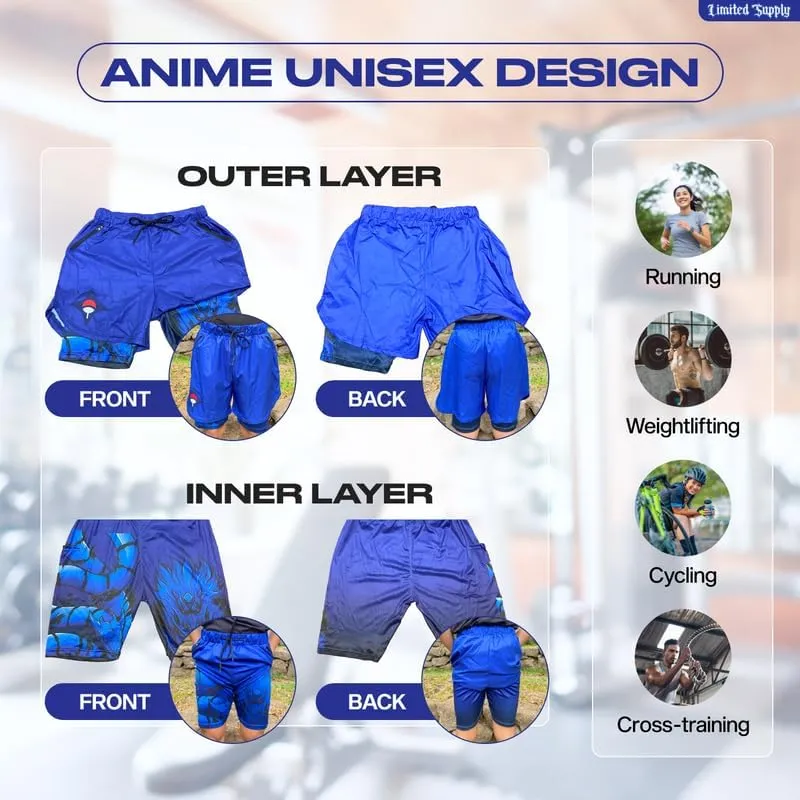 CROWN Anime Shorts - Breathable Stretch Compression Gym Short with Pockets and Towel Holder