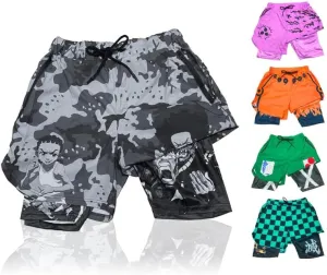 CROWN Anime Shorts - Breathable Stretch Compression Gym Short with Pockets and Towel Holder