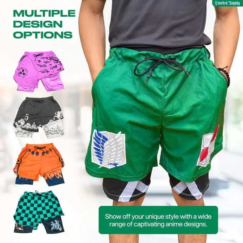 CROWN Anime Shorts - Breathable Stretch Compression Gym Short with Pockets and Towel Holder