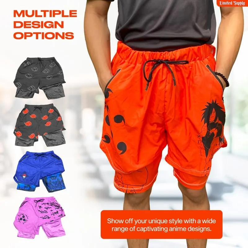 CROWN Anime Shorts - Breathable Stretch Compression Gym Short with Pockets and Towel Holder
