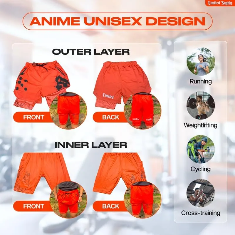 CROWN Anime Shorts - Breathable Stretch Compression Gym Short with Pockets and Towel Holder