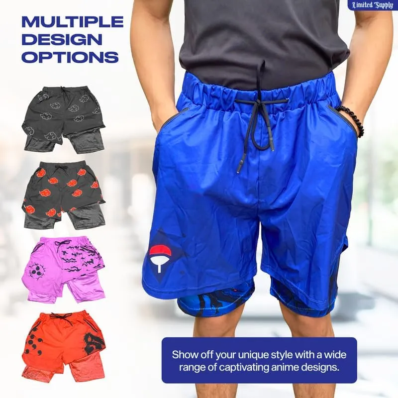 CROWN Anime Shorts - Breathable Stretch Compression Gym Short with Pockets and Towel Holder