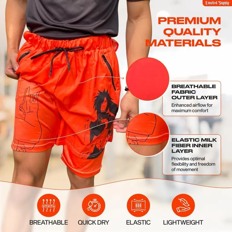 CROWN Anime Shorts - Breathable Stretch Compression Gym Short with Pockets and Towel Holder